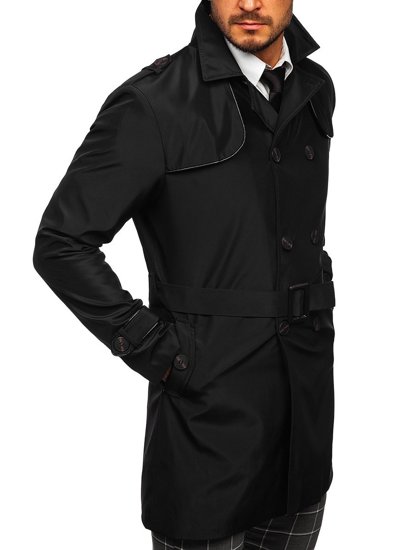 Gabardina cruzada para hombre con cuello alto y cinturón color negro Bolf 0001