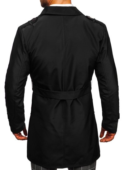 Gabardina cruzada para hombre con cuello alto y cinturón color negro Bolf 0001