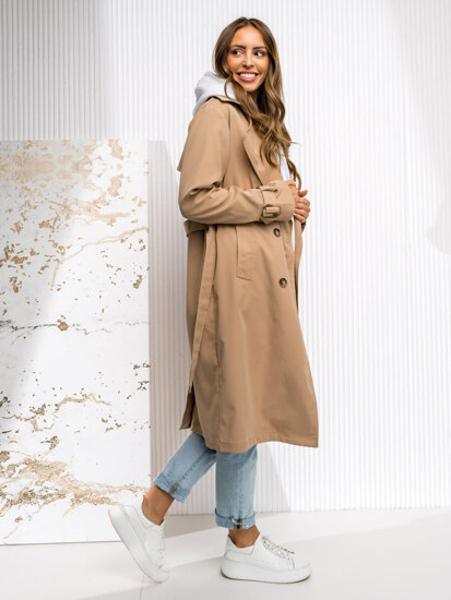 Gabardina larga trench abrigo para mujer beige Bolf DF7901A