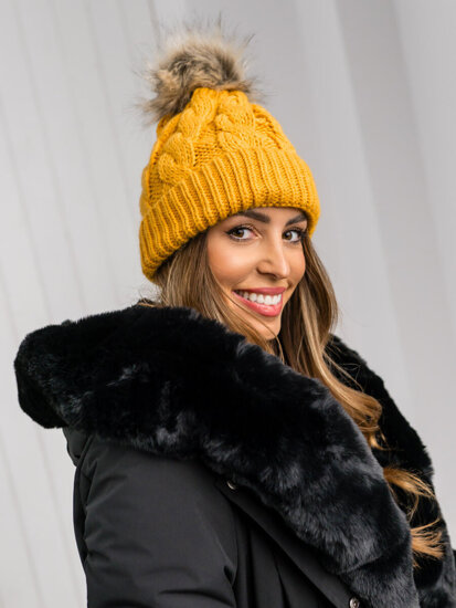 Gorro con pompón de invierno para mujer camel Bolf M1