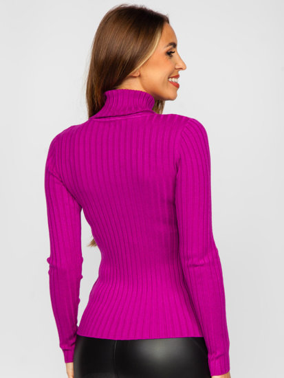 Jersey de punto canalé y cuello alto para mujer fucsia Bolf 5809