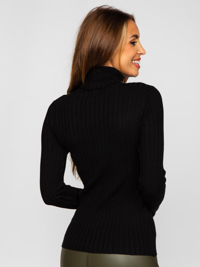 Jersey de punto canalé y cuello alto para mujer negro Bolf 5809