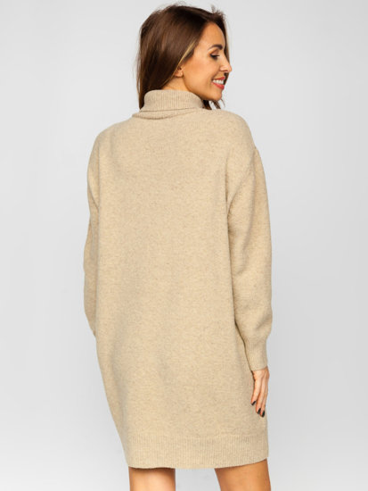 Jersey largo de cuello alto oversize para mujer beige Bolf J51882