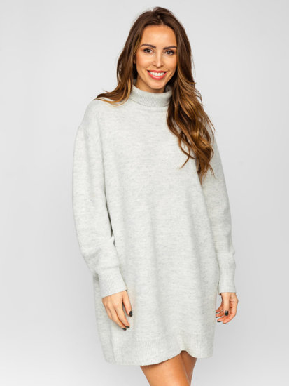 Jersey largo de cuello alto oversize para mujer gris Bolf J51882