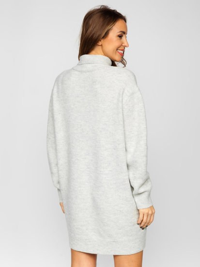 Jersey largo de cuello alto oversize para mujer gris Bolf J51882