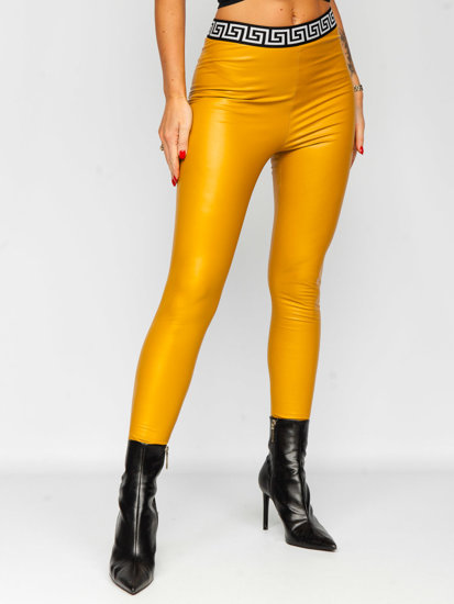 Leggings con cuero de ecológico para mujer amarillo Bolf MY16572