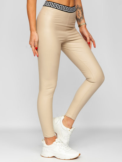 Leggings con cuero de ecológico para mujer beige Bolf MY16572