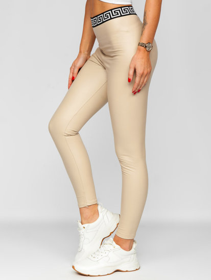 Leggings con cuero de ecológico para mujer beige Bolf MY16572