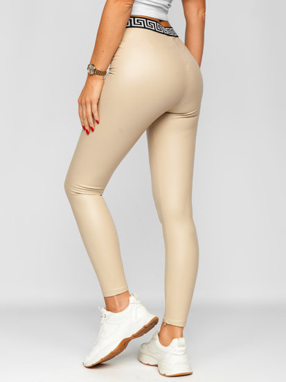 Leggings con cuero de ecológico para mujer beige Bolf MY16572