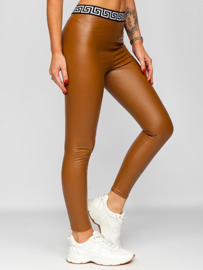 Leggings con cuero de ecológico para mujer marrón Bolf MY16572