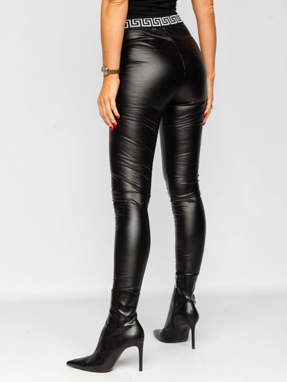 Leggings con cuero de ecológico para mujer negro Bolf MY16572