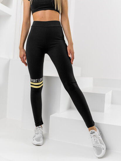 Leggings con estampado para mujer negro y amarillo Bolf W82350