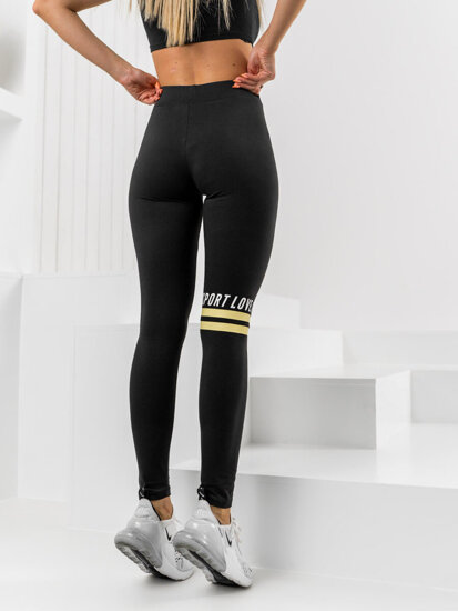 Leggings con estampado para mujer negro y amarillo Bolf W82350