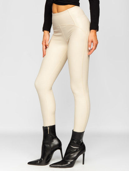 Leggings de cuero ecológico para mujer beige Bolf J51700