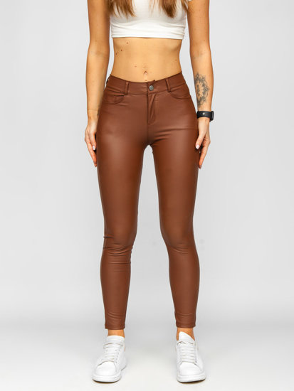 Leggings de cuero ecológico para mujer chocolate Bolf DM850