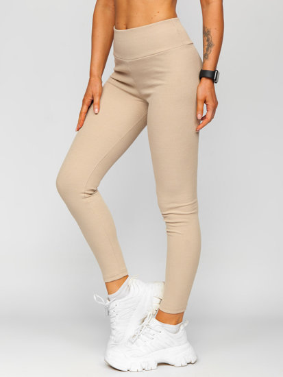 Leggings de punto canalé para mujer beige Bolf 020