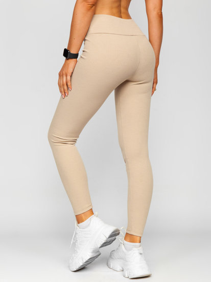 Leggings de punto canalé para mujer beige Bolf 020