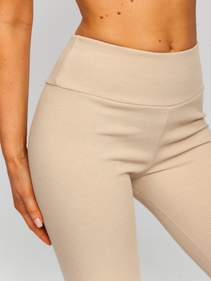 Leggings de punto canalé para mujer beige Bolf 020