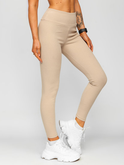 Leggings de punto canalé para mujer beige Bolf 020