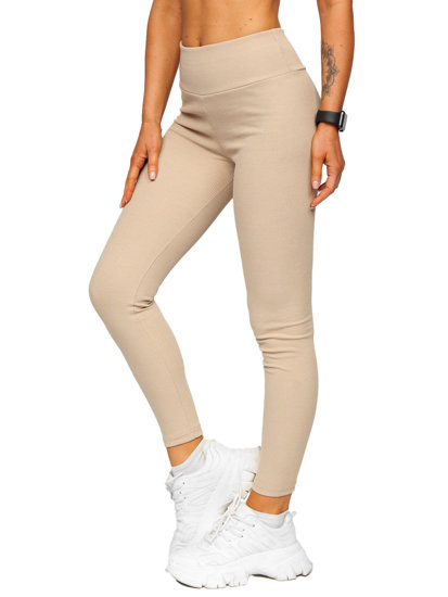 Leggings de punto canalé para mujer beige Bolf 020