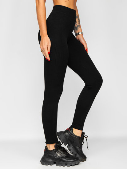 Leggings de punto canalé para mujer negro Bolf 2310