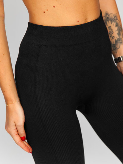 Leggings de punto canalé para mujer negro Bolf 2310