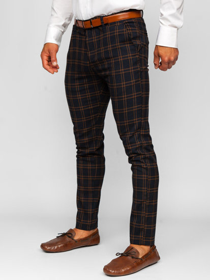 Pantalón a cuadros de tela tipo chino para hombre azul oscuro Bolf 0049