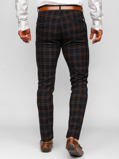 Pantalón a cuadros de tela tipo chino para hombre azul oscuro Bolf 0049