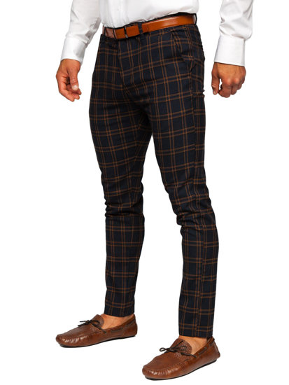 Pantalón a cuadros de tela tipo chino para hombre azul oscuro Bolf 0049