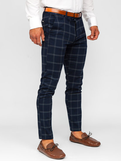 Pantalón a cuadros de tela tipo chino para hombre azul tinta Bolf 0036