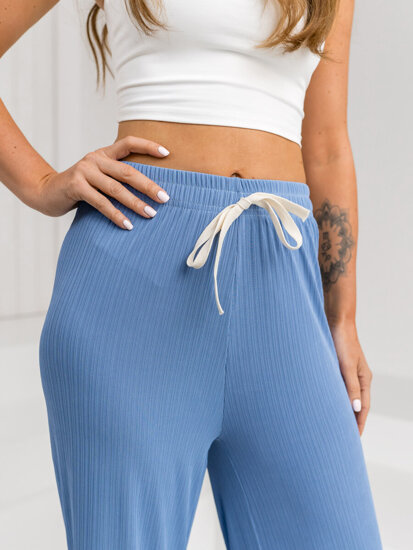 Pantalón ancho de tela para mujer azul claro Bolf W7956