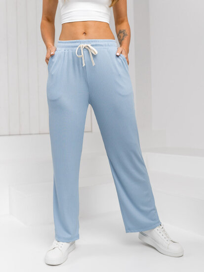 Pantalón ancho de tela para mujer azul claro Bolf W7958