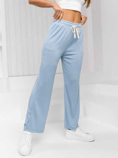 Pantalón ancho de tela para mujer azul claro Bolf W7958