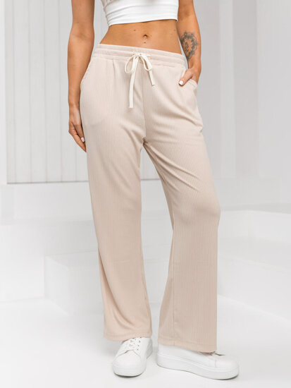 Pantalón ancho de tela para mujer beige Bolf W7958