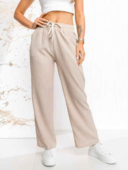 Pantalón ancho de tela para mujer beige Bolf W7960