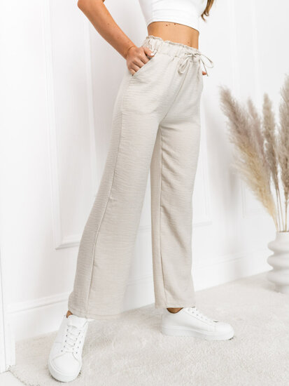 Pantalón ancho de tela para mujer beige Bolf W7966