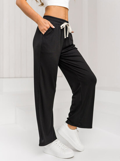 Pantalón ancho de tela para mujer negro Bolf W7958