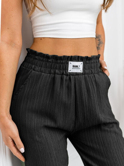 Pantalón ancho de tela para mujer negro Bolf W7961