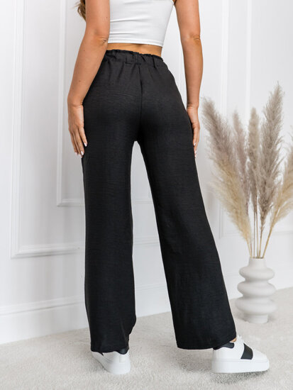 Pantalón ancho de tela para mujer negro Bolf W7966