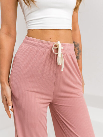 Pantalón ancho de tela para mujer rosa Bolf W7955