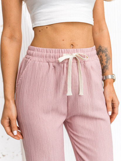 Pantalón ancho de tela para mujer rosa Bolf W7960