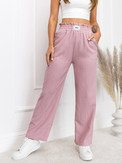 Pantalón ancho de tela para mujer rosa Bolf W7961