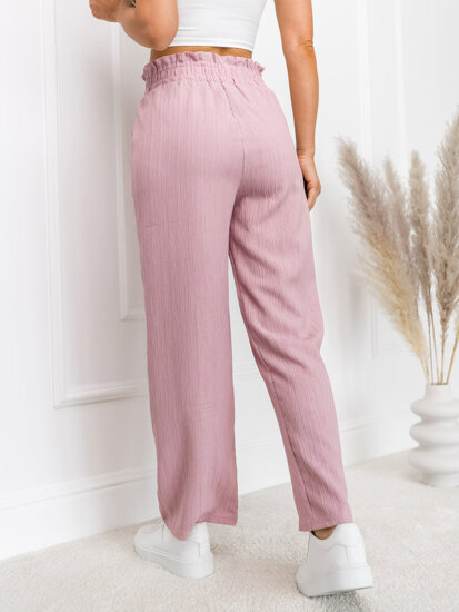 Pantalón ancho de tela para mujer rosa Bolf W7961