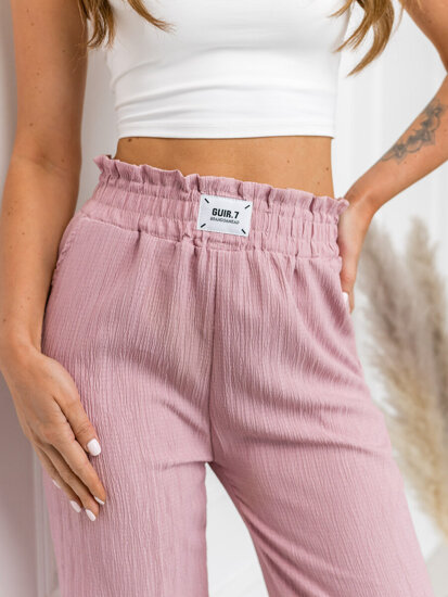 Pantalón ancho de tela para mujer rosa Bolf W7961