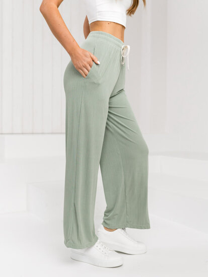 Pantalón ancho de tela para mujer verde Bolf W7955