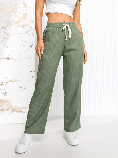 Pantalón ancho de tela para mujer verde Bolf W7960