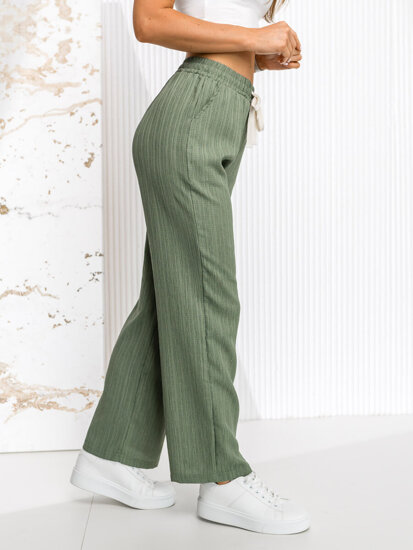 Pantalón ancho de tela para mujer verde Bolf W7960