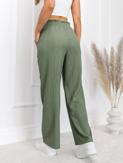 Pantalón ancho de tela para mujer verde Bolf W7961