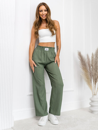 Pantalón ancho de tela para mujer verde Bolf W7961