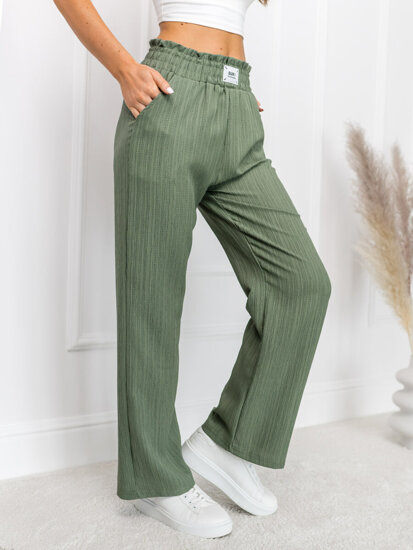 Pantalón ancho de tela para mujer verde Bolf W7961